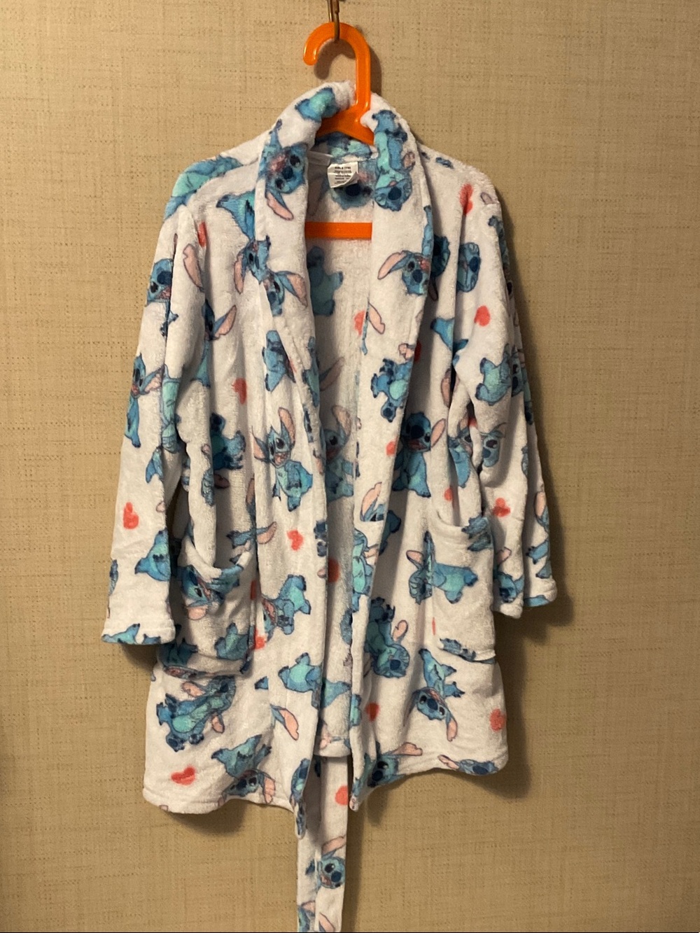 Kids Plush Robe with Blue Cartoon Print - White/Blue